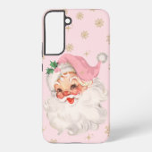 Cute Whimsical Retro Pink Santa Christmas Pattern Samsung Galaxy Hoesje (Achterkant)