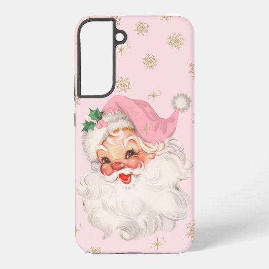 Cute Whimsical Retro Pink Santa Christmas Pattern Samsung Galaxy Hoesje (Achterkant)