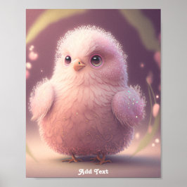 Cute Whimsical Roze Fluffy Vogel Custom Wand Poster