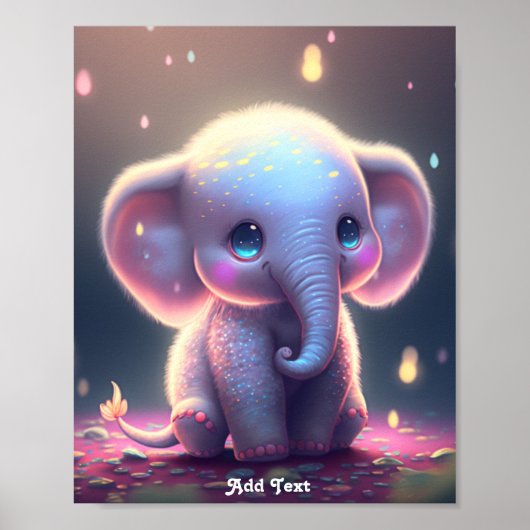 Cute Whimsical Roze Pastel Olifant Babykamer Poster (Voorkant)