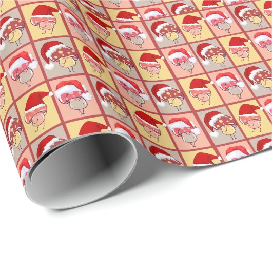 Cute Whimsical Santa Christmas Mushrooms Cadeaupapier (Rol Hoek)