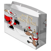 Cute Whimsical Santa Claus, Reindeer Groot Cadeauzakje (Achterkant Gekanteld)