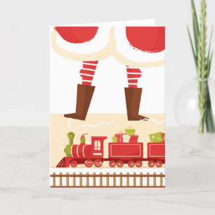 Cute Whimsical Santa Train Funny Blank Kerstmis Feestdagen Kaart
