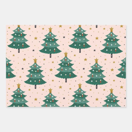 Cute Whimsical  Scandinavian Kerstroze Inpakpapier Vel (Voorkant)