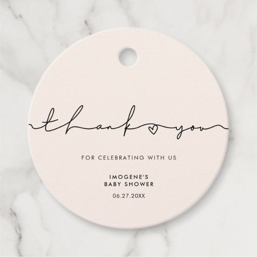 Cute whimsical script Baby shower Bedankjes Labels (Voorkant)