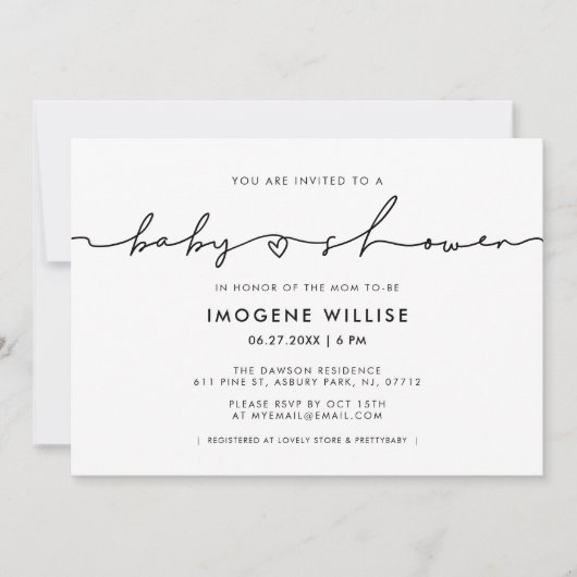 Cute whimsical script Baby shower Kaart (Voorkant)