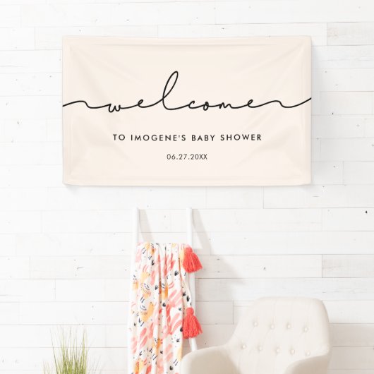 Cute whimsical script Baby shower Welcome Spandoek (Insitu)