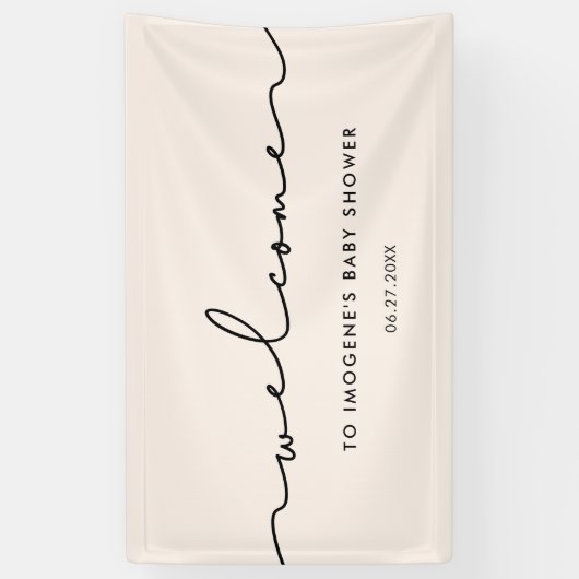 Cute whimsical script Baby shower Welcome Spandoek (Verticaal)