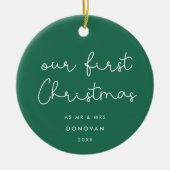 Cute whimsical script Our First Kerstfoto Keramisch Ornament (Voorkant)