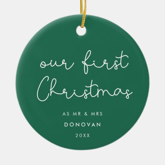 Cute whimsical script Our First Kerstfoto Keramisch Ornament (Voorkant)