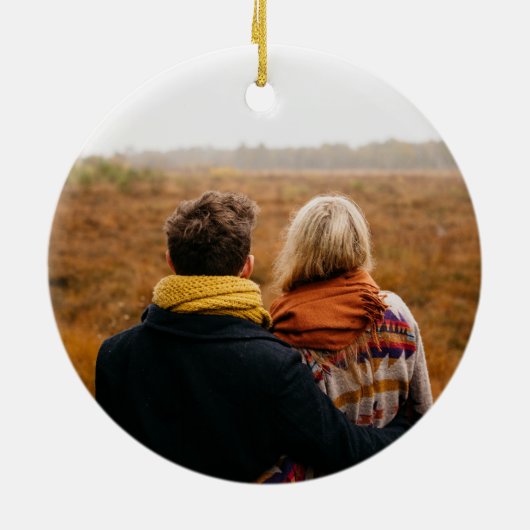 Cute whimsical script Our First Kerstfoto Keramisch Ornament (Achterkant)