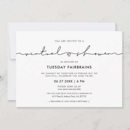 Cute whimsical script Virtual baby shower Kaart (Voorkant)