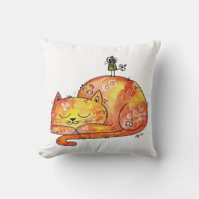 Cute Whimsical Slapende Cat Kussen (Voorkant)