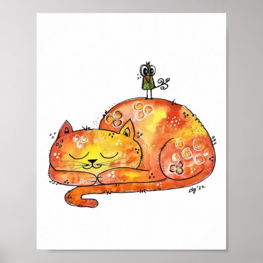Cute Whimsical Slapende Cat Poster (Voorkant)