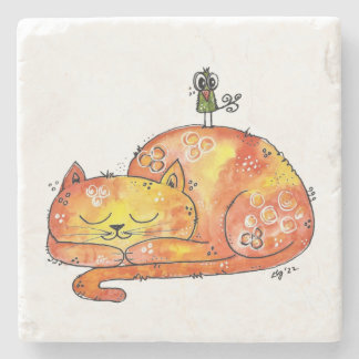 Cute Whimsical Slapende Cat Stenen Onderzetter