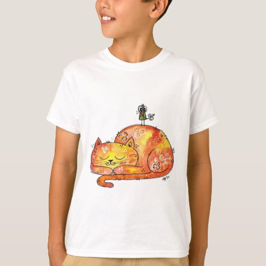 Cute Whimsical Sleeping Cat T-Shirt (Voorkant)