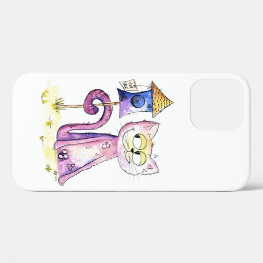 Cute Whimsical Sneaky Cat met Birdhouse Case-Mate iPhone Case (Achterkant (horizontaal))
