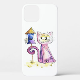 Cute Whimsical Sneaky Cat met Birdhouse Case-Mate iPhone Case