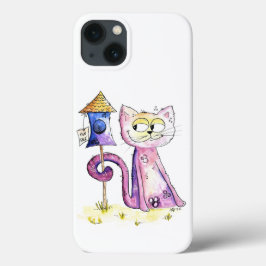 Cute Whimsical Sneaky Cat met Birdhouse Case-Mate iPhone Case
