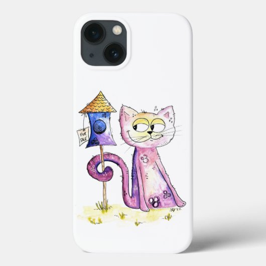 Cute Whimsical Sneaky Cat met Birdhouse Case-Mate iPhone Case (Achterkant)