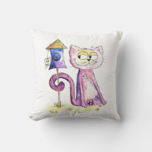 Cute Whimsical Sneaky Cat met Birdhouse