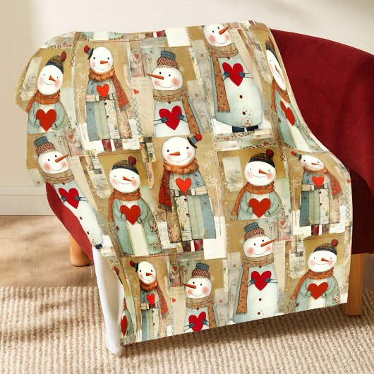 Cute Whimsical Snowman Earth Love Fleece Deken
