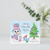 Cute Whimsical Snowman en Bird Briefkaart (Staand voorkant)