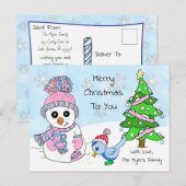 Cute Whimsical Snowman en Bird Briefkaart (Voorkant / Achterkant)