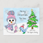 Cute Whimsical Snowman en Bird Briefkaart (Voorkant)