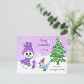 Cute Whimsical Snowman en Bird Briefkaart (Staand voorkant)