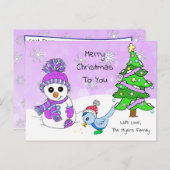 Cute Whimsical Snowman en Bird Briefkaart (Voorkant / Achterkant)