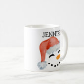 Cute Whimsical Snowman Face Santa Hat Name Koffiemok (Voorkant rechts)