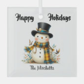 Cute Whimsical Snowman Glass Ornament (Voorkant)