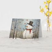 Cute Whimsical Snowman in a Top Hat Holiday  Kaart (Gele Bloem)