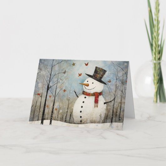 Cute Whimsical Snowman in a Top Hat Holiday  Kaart (Voorkant)