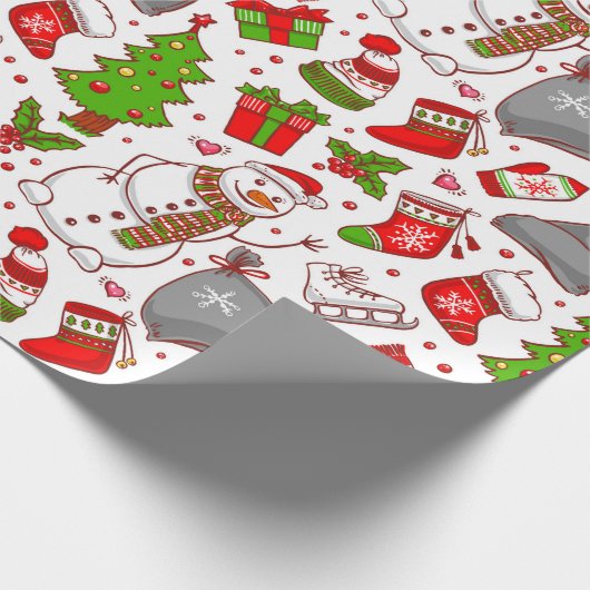 Cute Whimsical Snowman Kerstmis Feestdagen Modern Cadeaupapier (Hoek)