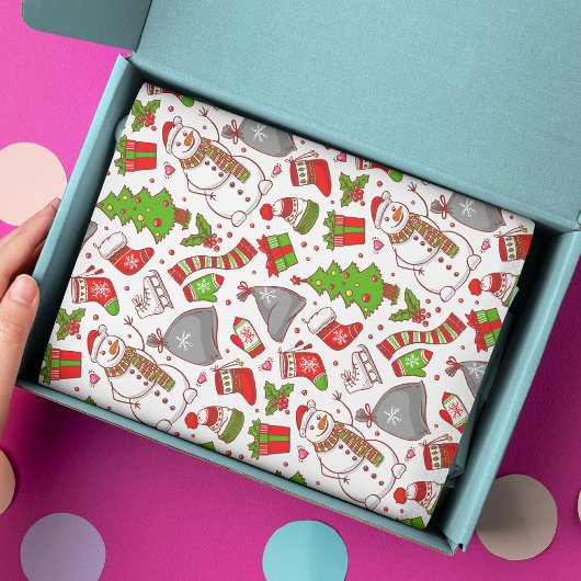 Cute Whimsical Snowman Kerstmis Feestdagen Modern Tissuepapier