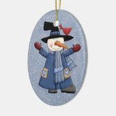 Cute Whimsical Snowman met Red Cardinaal Keramisch Ornament (Links)
