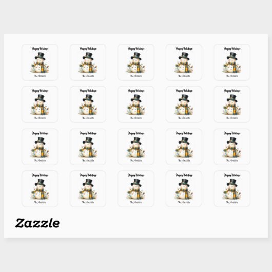 Cute Whimsical Snowman Square Sticker (Vel)