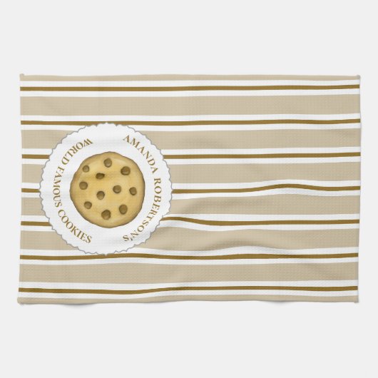 Cute Whimsical Striped Chocolate Chip Cookie Theedoek (Horizontaal)