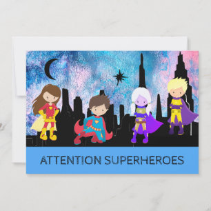 *~* Cute Whimsical SUPERHEROS Kids Birthday Party Kaart