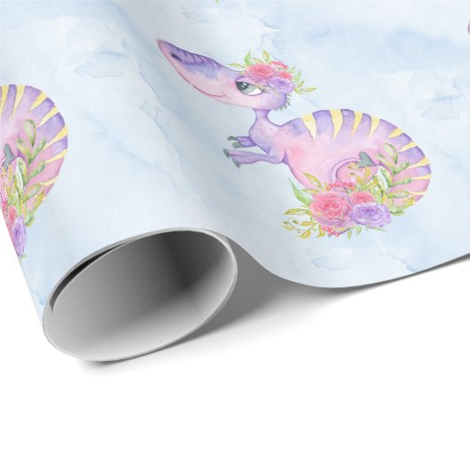*~* Cute Whimsical Sweet Dragons Dinosaur Cadeaupapier (Rol Hoek)