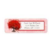 Cute Whimsical Swirl Heart Tree Red Pink Stippen Etiket (Voorkant)