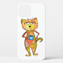 Cute Whimsical Tired Cat Drink koffie Case-Mate iPhone Case