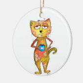 Cute Whimsical Tired Cat Drink koffie Keramisch Ornament (Links)