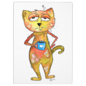 Cute Whimsical Tired Cat Drink koffie Klembord (Achterkant)