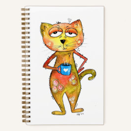 Cute Whimsical Tired Cat Drink koffie Notitieboek