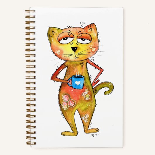 Cute Whimsical Tired Cat Drink koffie Notitieboek (Voorkant)