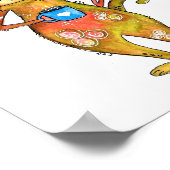 Cute Whimsical Tired Cat Drink koffie Poster (Hoek)