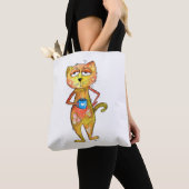 Cute Whimsical Tired Cat Drink koffie Tote Bag (Dichtbij)